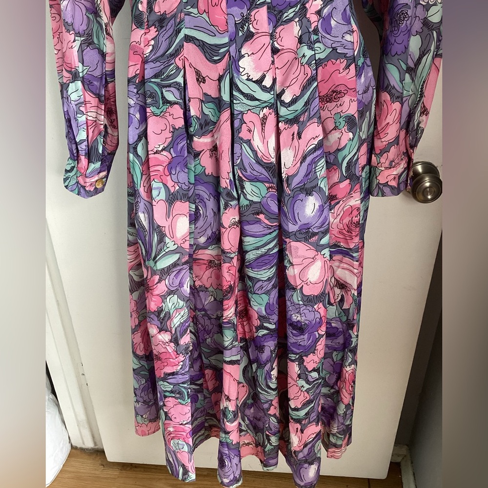 Vintage Elegant Floral Long Sleeve Dress 12 - Picture 10 of 11